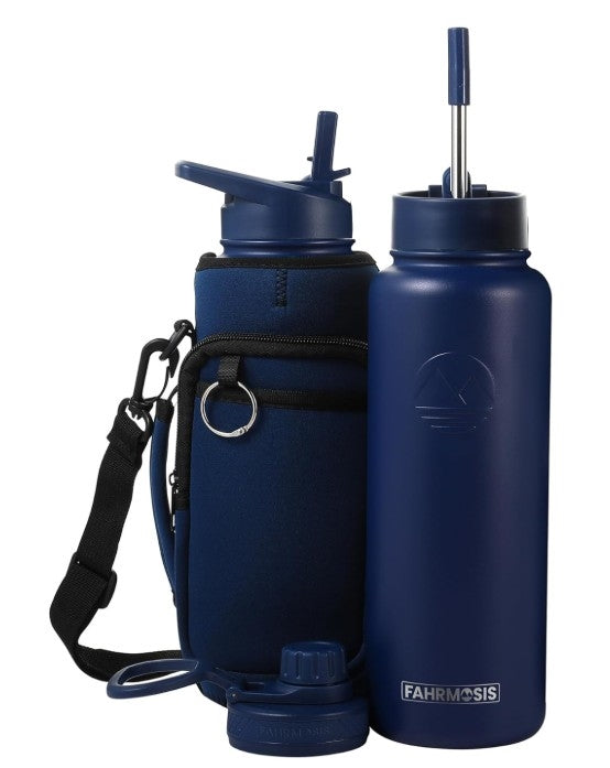 FAHRMOSIS Insulated Stainless Steel Water Bottle With Sleeve - 40 Oz