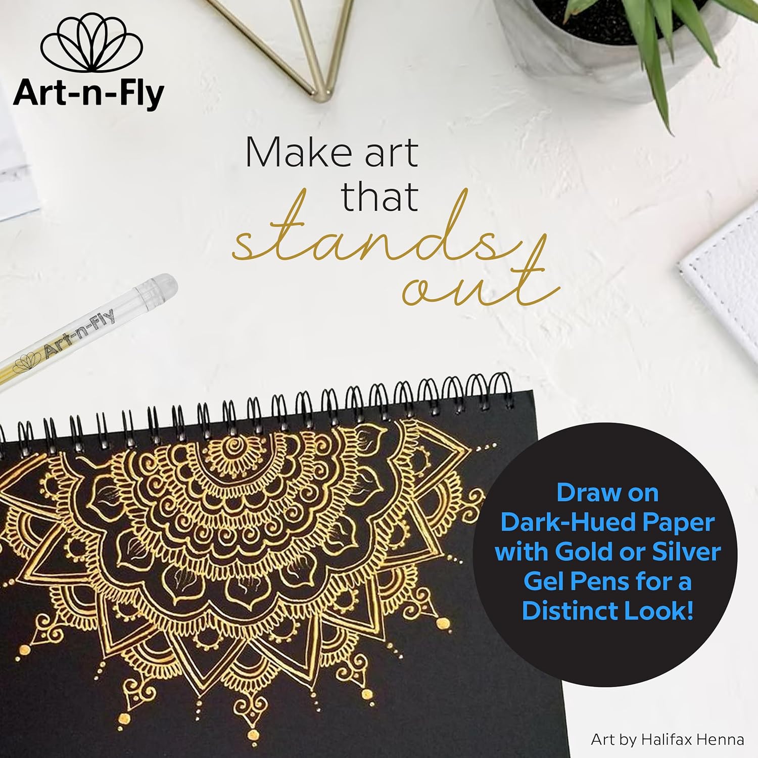 Art-n-Fly Gold & Silver Gel Pens, 6 Pack Metallic Fine Point Gel Pens, 0.7mm Tip with Japanese Archival Ink, Opaque Gold & Silver Pens for Black Paper, Drawing, Sketching, Journaling & Writing