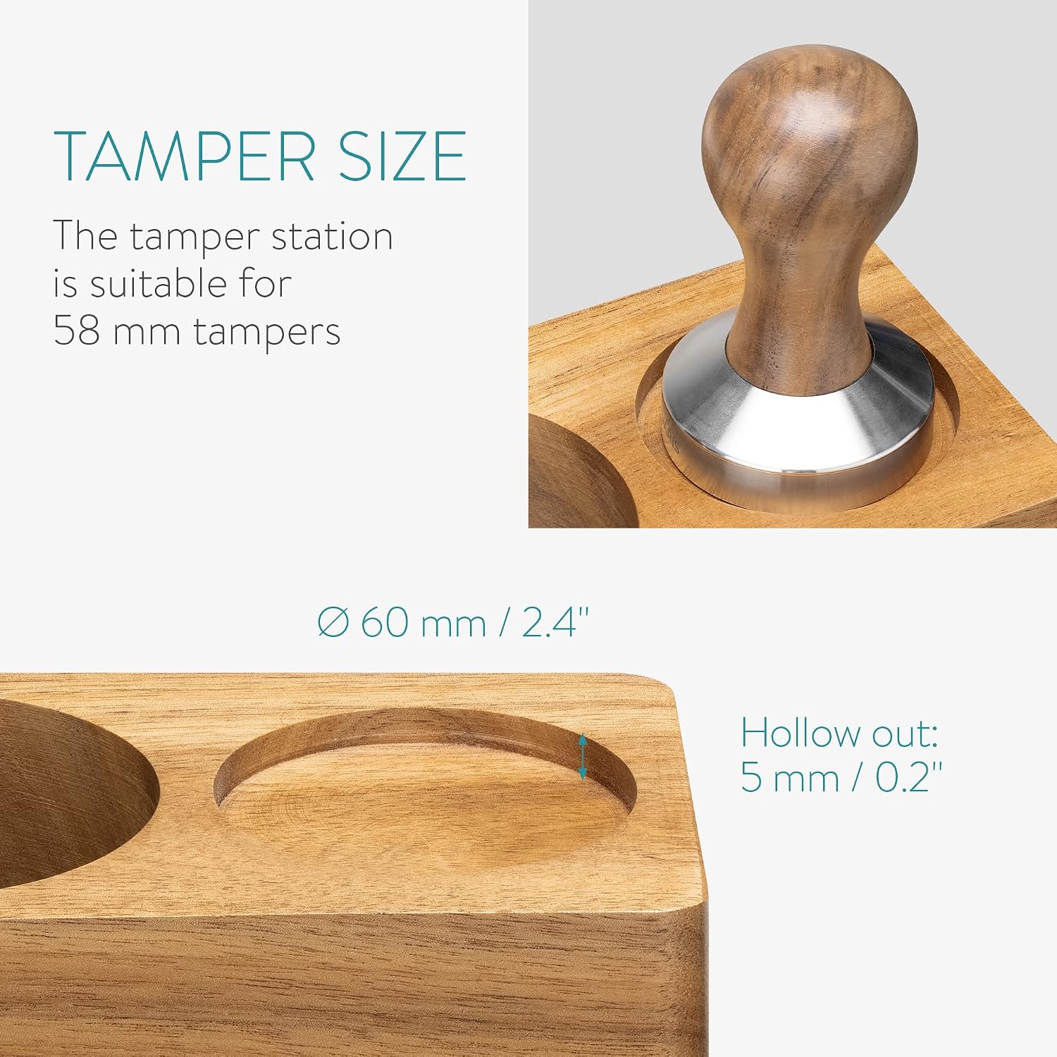 Navaris Wooden Coffee Tamper Station – 58mm Espresso Tamper Holder & Portafilter Stand in Acacia Wood