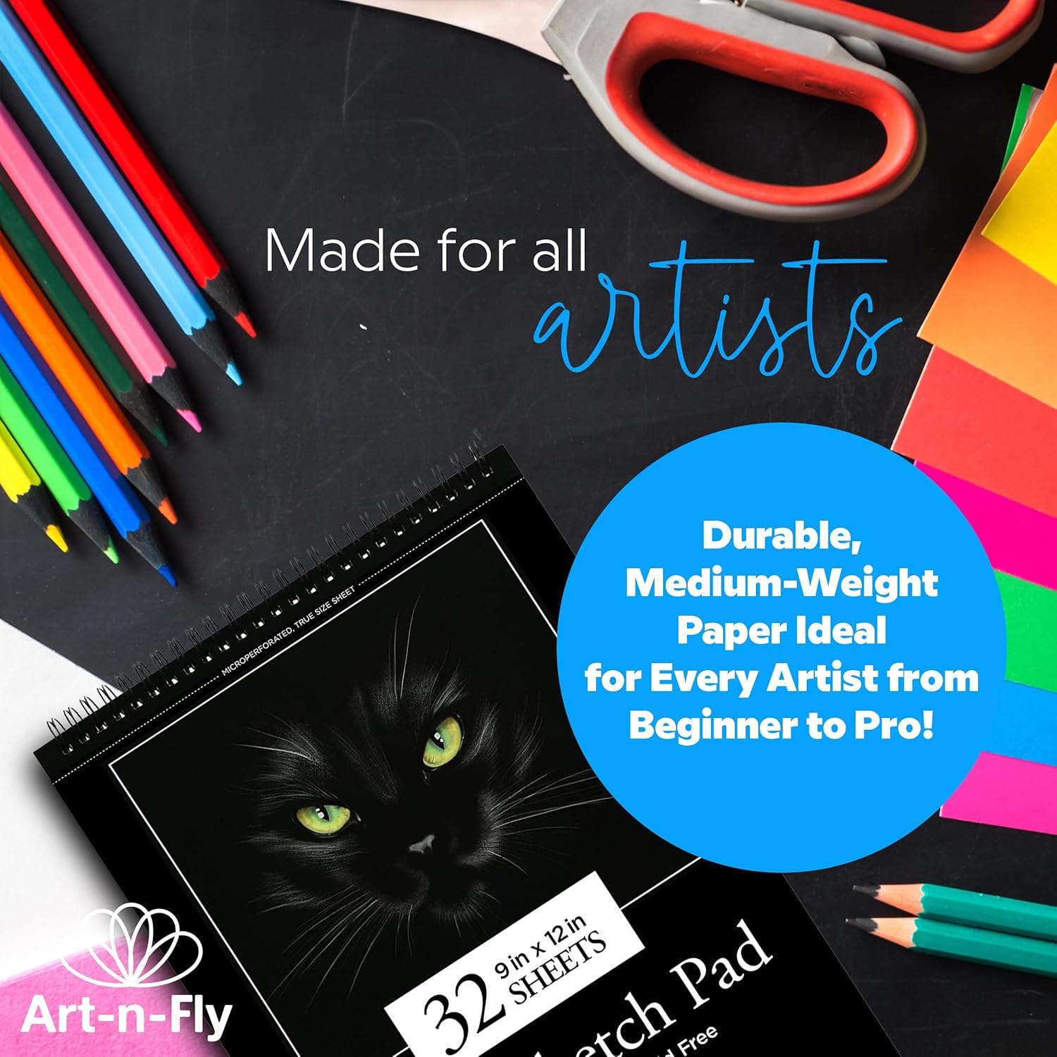 Art-N-Fly Mini Black Sketch Pad 5.5" x 8.5", 2-Pack, 100 Sheets Total, Spiral Bound Black Paper Sketchbook with Perforated Pages for Colored Pencils, Graphite, Charcoal, Pastels & Gel Pens