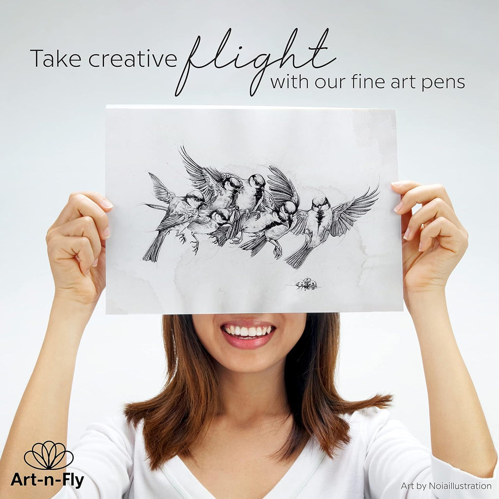 Art-n-Fly Micro Pen Set, 6 Assorted Tip Sizes, Black Waterproof Fineliner Pens with Japanese Archival Pigment Ink, Quick-Dry, No-Bleed Fine Point Pens for Drawing, Sketching, Manga & Illustration