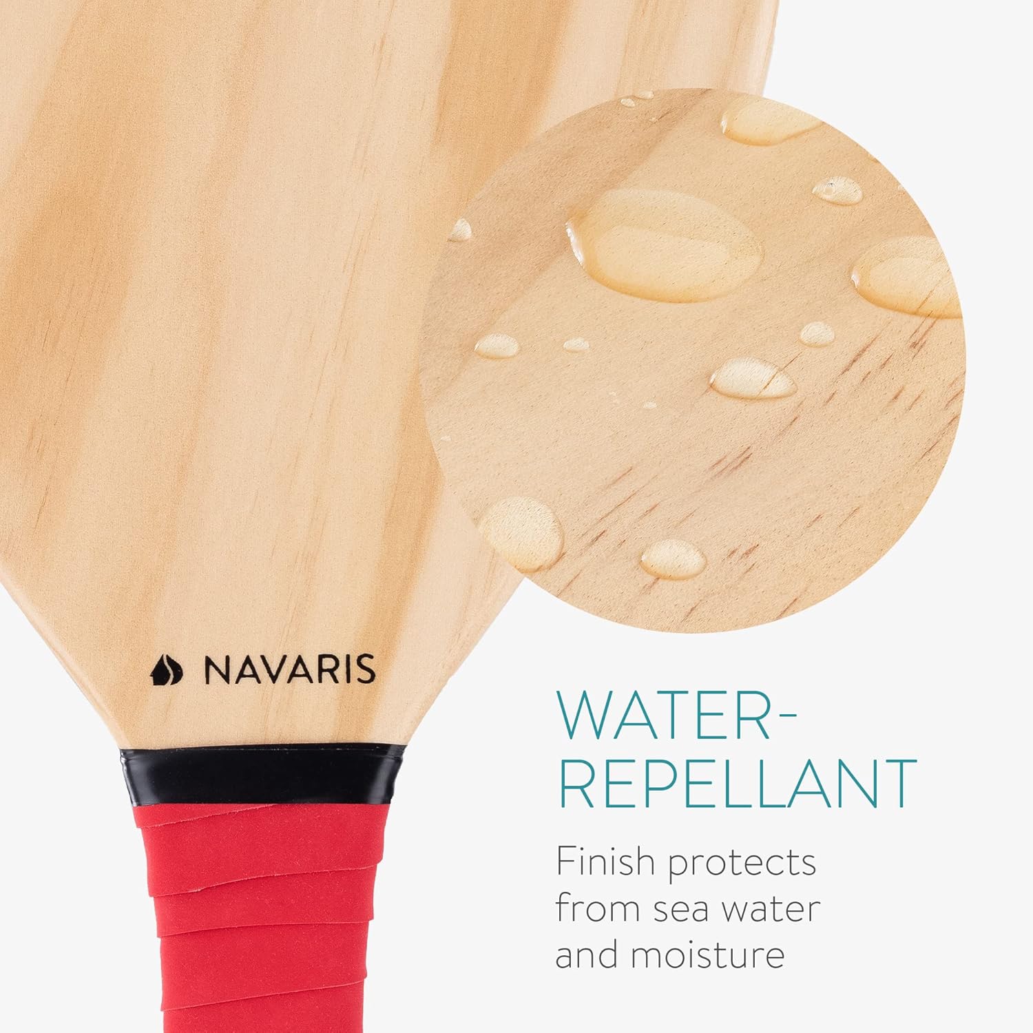 Navaris Wooden Beach Rackets Set – 2 Varnished Wooden Paddles & 2 Balls for Beach, Park & Garden Games