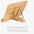 Navaris Bamboo Book Stand – Hands-Free Cookbook, Recipe & Tablet Holder with Adjustable Page Clips, Brown (33 x 24 cm)