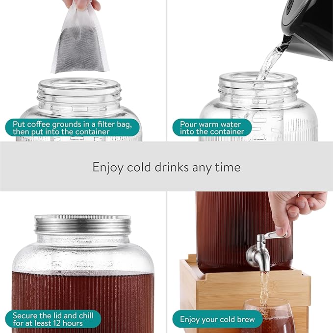 Navaris Glass Drink Dispenser with Spout – 4L (1 Gallon) Mason Jar Beverage Dispenser with Fruit & Ice Infuser for Parties