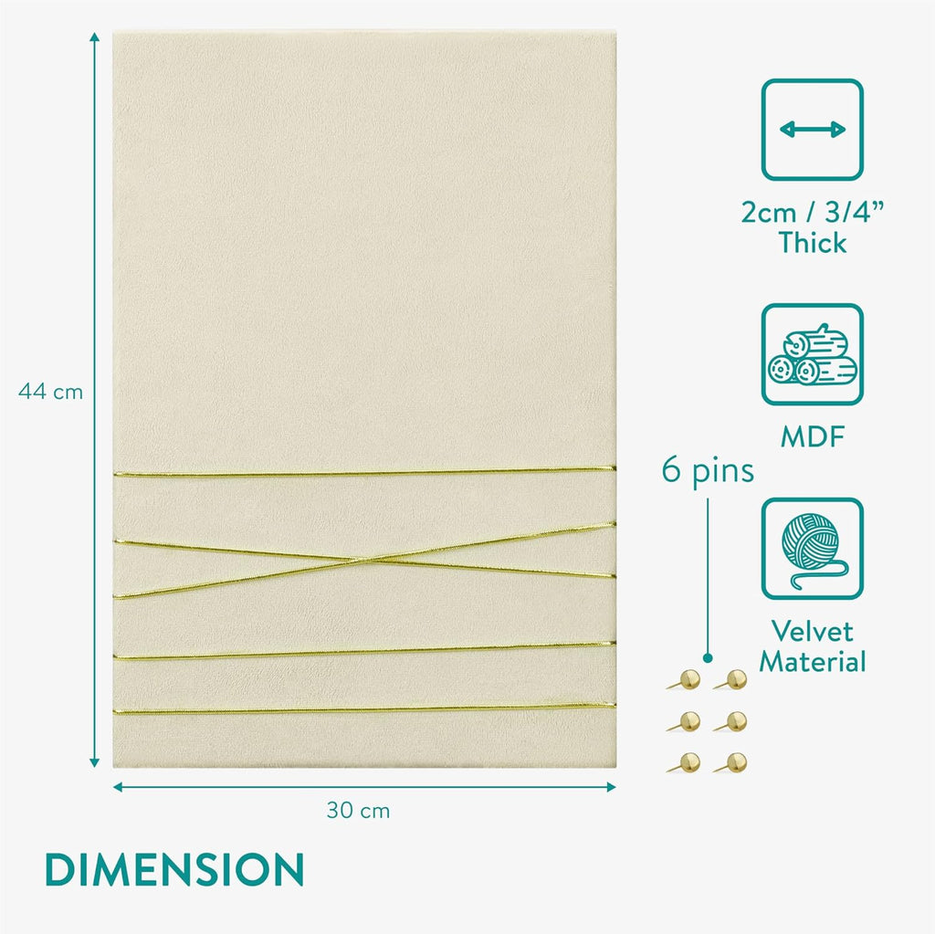 Navaris Fabric Memo Bulletin Board - 20 x 28 Inch Velvet Memory Board for Wall - Photo Collage, Notes & Picture Display Board - Beige with 6 Push Pins