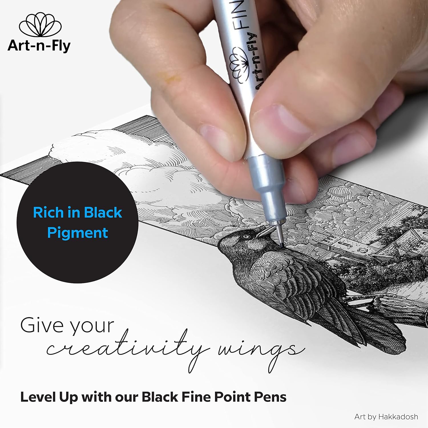 Art-n-Fly Micro Pen Set, 6 Assorted Tip Sizes, Black Waterproof Fineliner Pens with Japanese Archival Pigment Ink, Quick-Dry, No-Bleed Fine Point Pens for Drawing, Sketching, Manga & Illustration