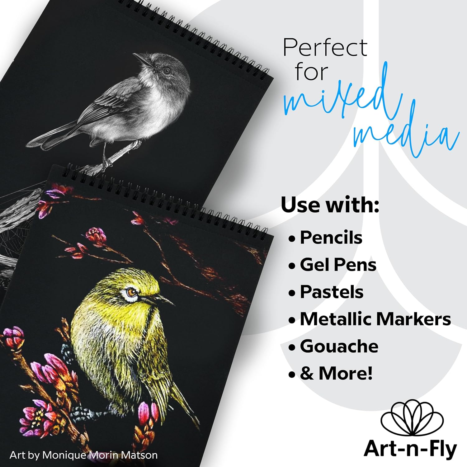 Art-N-Fly Mini Black Sketch Pad 5.5" x 8.5", 2-Pack, 100 Sheets Total, Spiral Bound Black Paper Sketchbook with Perforated Pages for Colored Pencils, Graphite, Charcoal, Pastels & Gel Pens