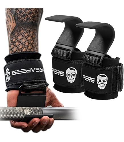 Navaris Weight Lifting Hook Straps – Pair of Neoprene Wrist Support Straps with Metal Hooks for Deadlifts, Pull-Ups & Strength Training