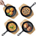 Mini Cast Iron 4" Skillet with Wooden Base (Set of 4) - Cast Iron Frying Pan Mini Skillet with Protective Wood Base - Heavy Duty Metal Skillet Weighing 426g