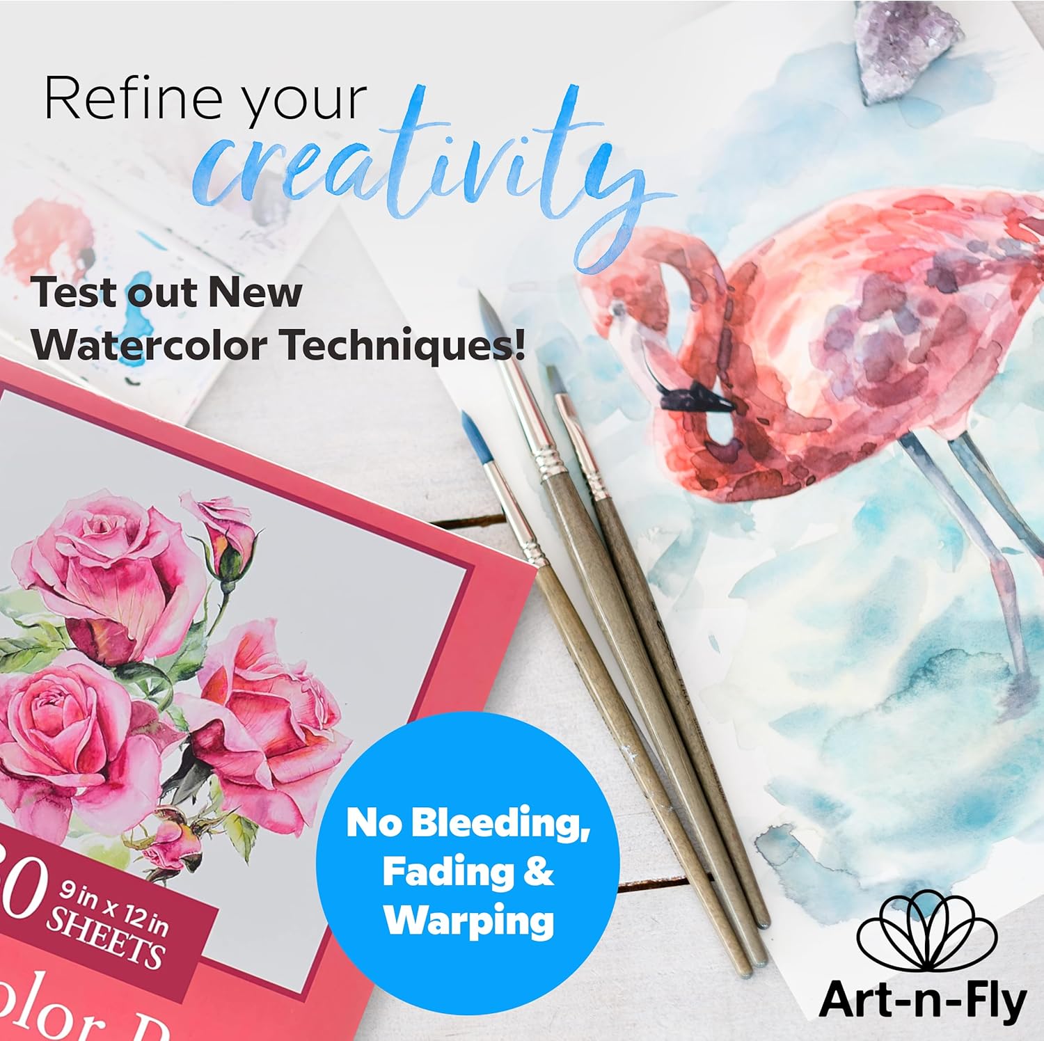 Art-n-Fly Watercolor Paper Pad 9 x 12 Inch, 30 Sheets, Cold Press 140 lb Watercolor Sketchbook, Acid-Free Paper for Watercolor Painting, Drawing, Wet & Mixed Media, Ideal for Artists and Kids