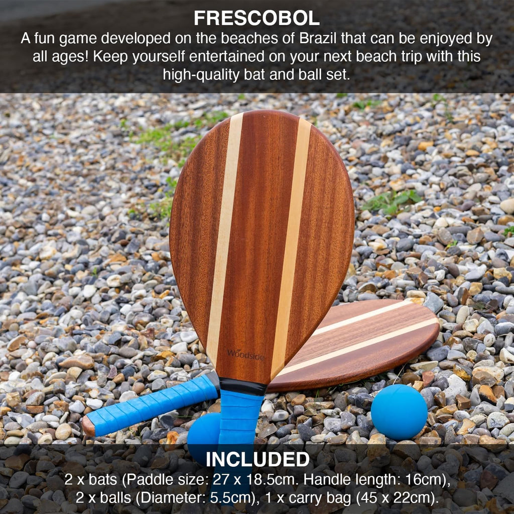 Navaris Frescobol Beach Rackets Set – 2 Wooden Paddles & 2 Balls for Outdoor Beach, Park & Garden Games