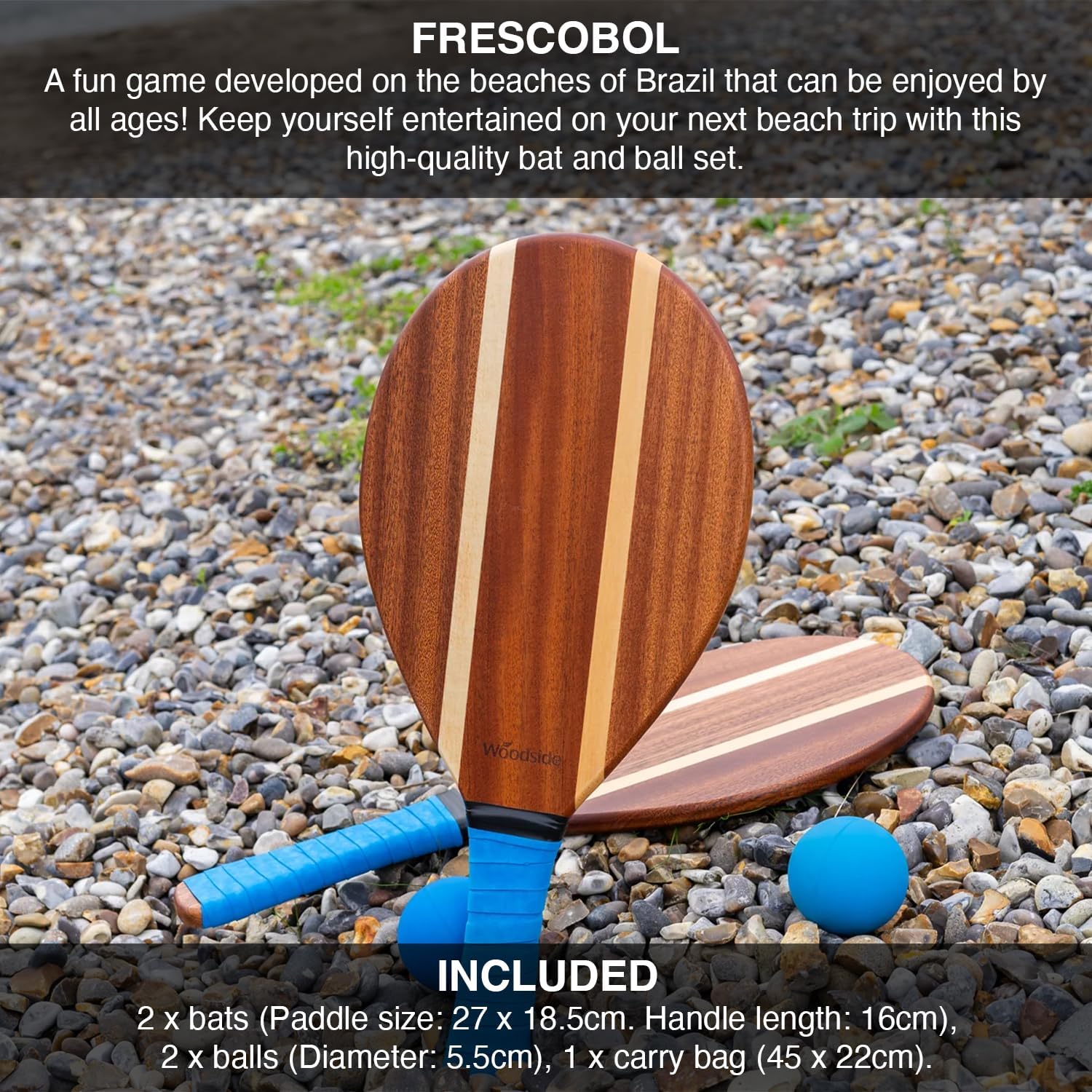 Navaris Frescobol Beach Rackets Set – 2 Wooden Paddles & 2 Balls for Outdoor Beach, Park & Garden Games