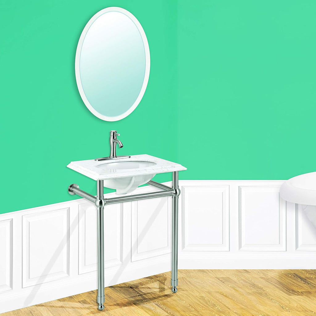 Moorefield Arlington 24-Inch Sink Console Vanity – Brushed Nickel Frame with Composite Marble Top