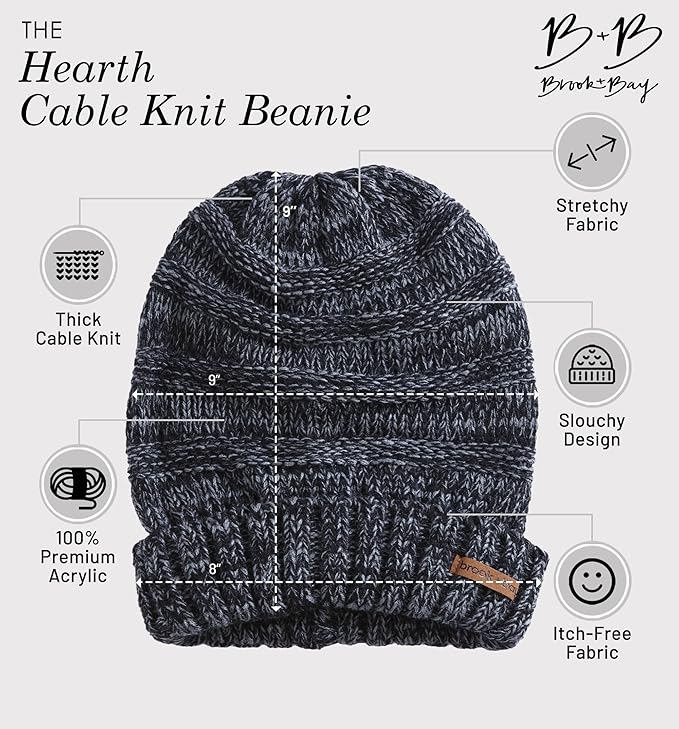 Tough Outfitters Knit Beanie Winter Hat - Warm Soft Stretchy Ribbed Toboggan Cap for Men & Women - Slouchy One Size - BGray