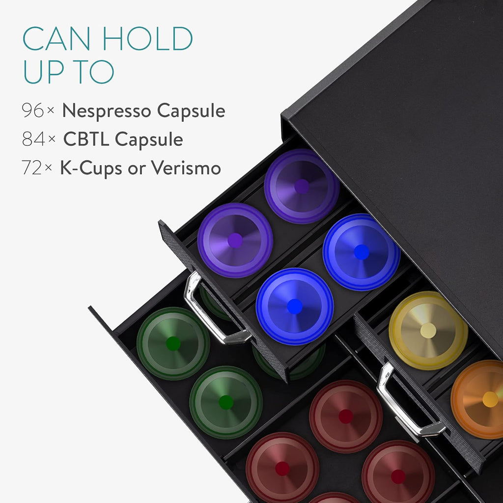 Navaris Coffee Pod Holder with 4 Drawers – 2-Tier Coffee Capsule Storage Organizer Compatible with Nespresso, K-Cups, CBTL & Verismo – Black