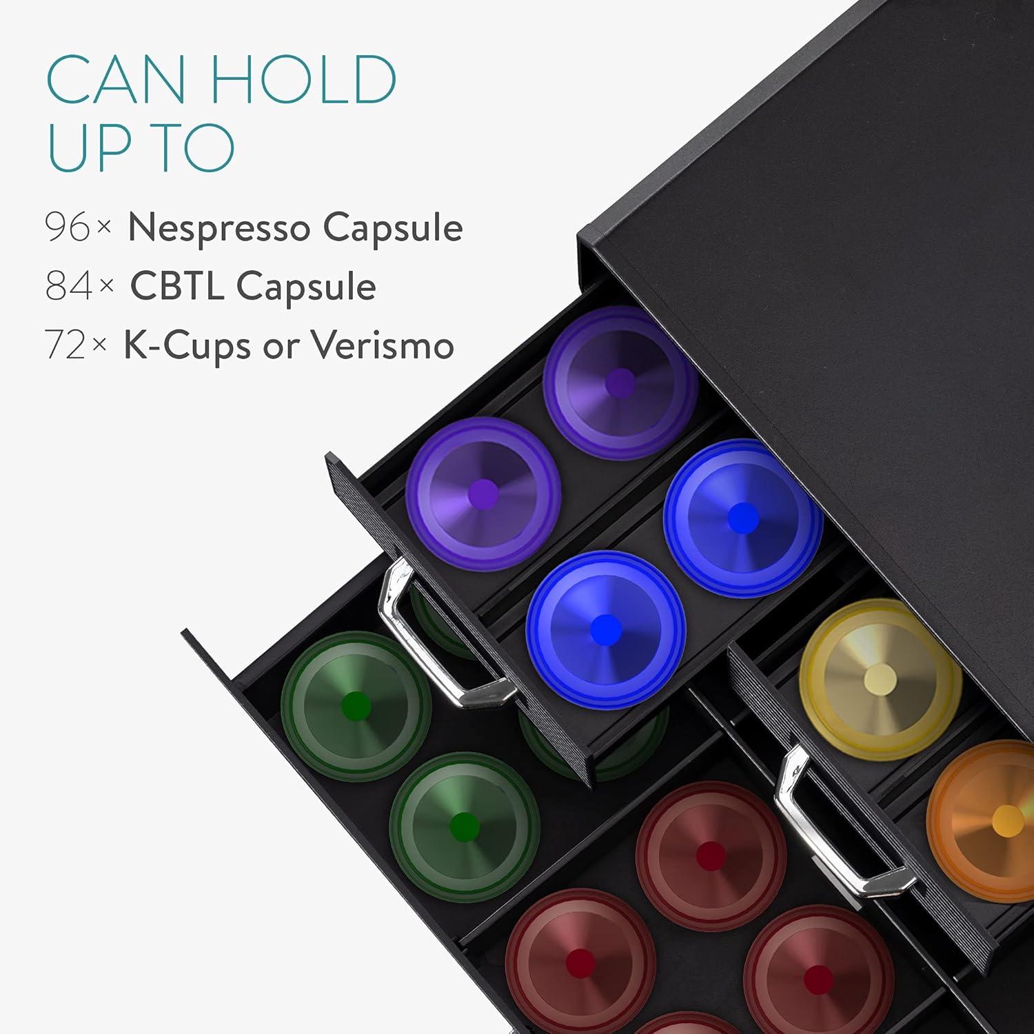 Navaris Coffee Pod Holder with 4 Drawers – 2-Tier Coffee Capsule Storage Organizer Compatible with Nespresso, K-Cups, CBTL & Verismo – Black