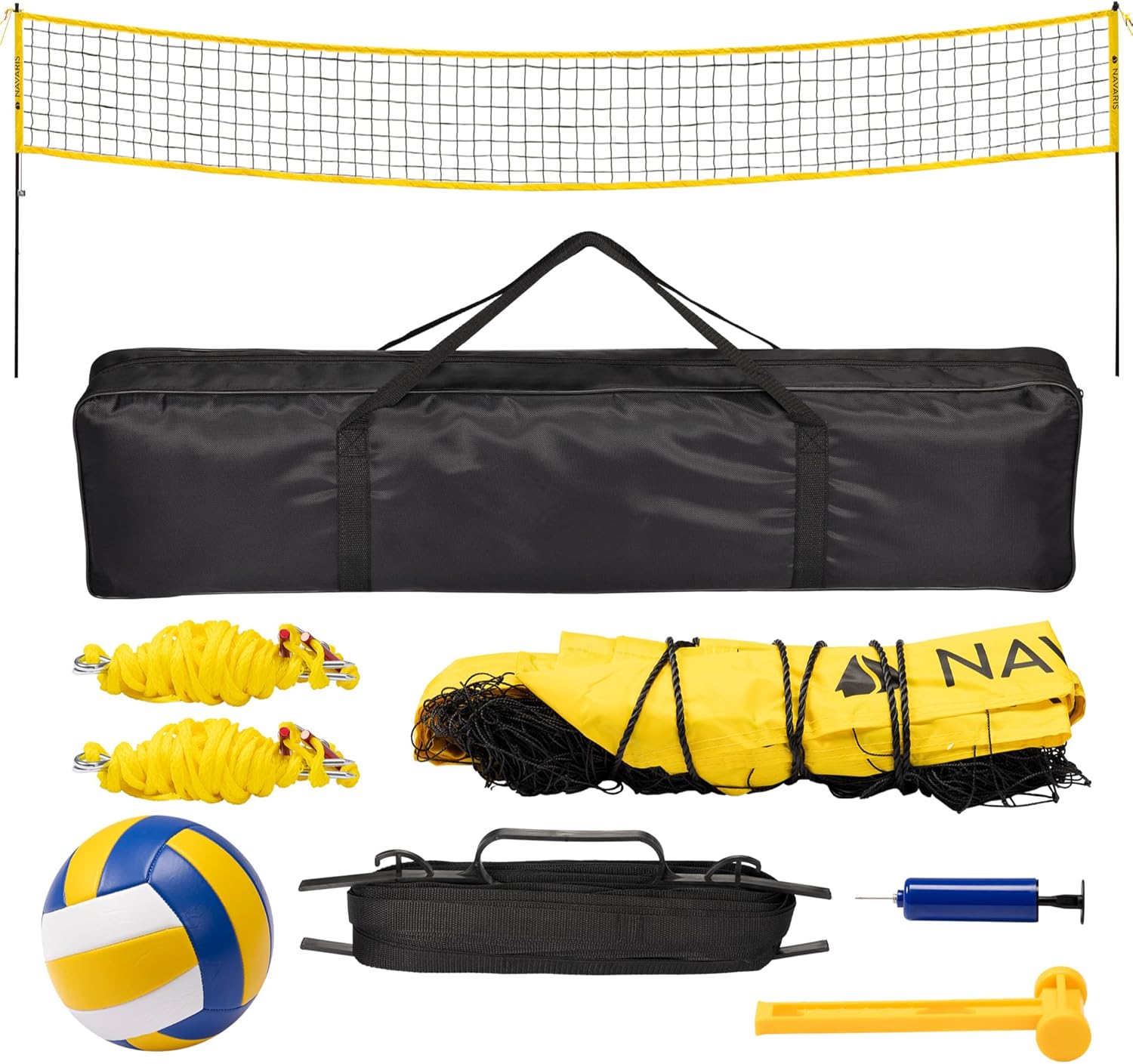 Navaris Portable Volleyball Set – Complete Outdoor Volleyball System with Adjustable Net Height & Carry Bag