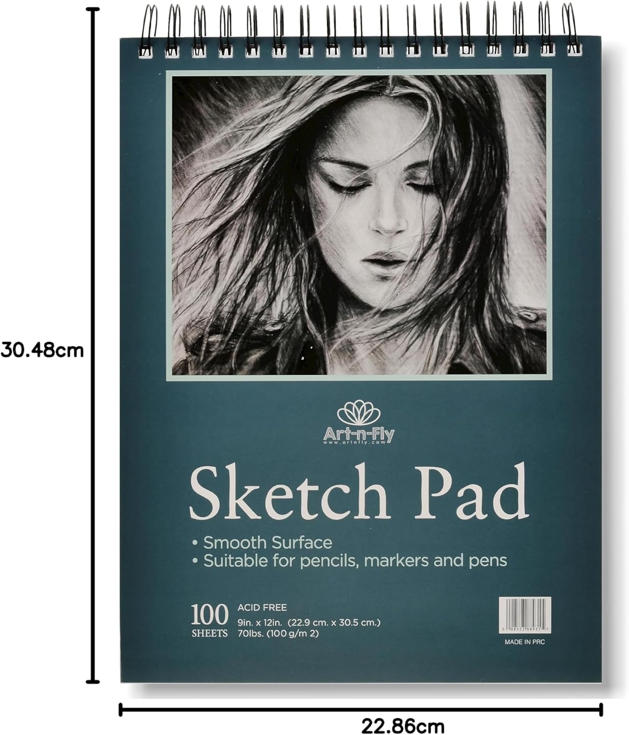 ArtNFly Spiral Bound Sketch Pad, 9 x 12 Inch, 100 Sheets, Smooth Acid-Free Drawing Paper, 70 lb Weight, Ideal for Pencil, Pen & Marker Sketching for Artists, Adults & Kids