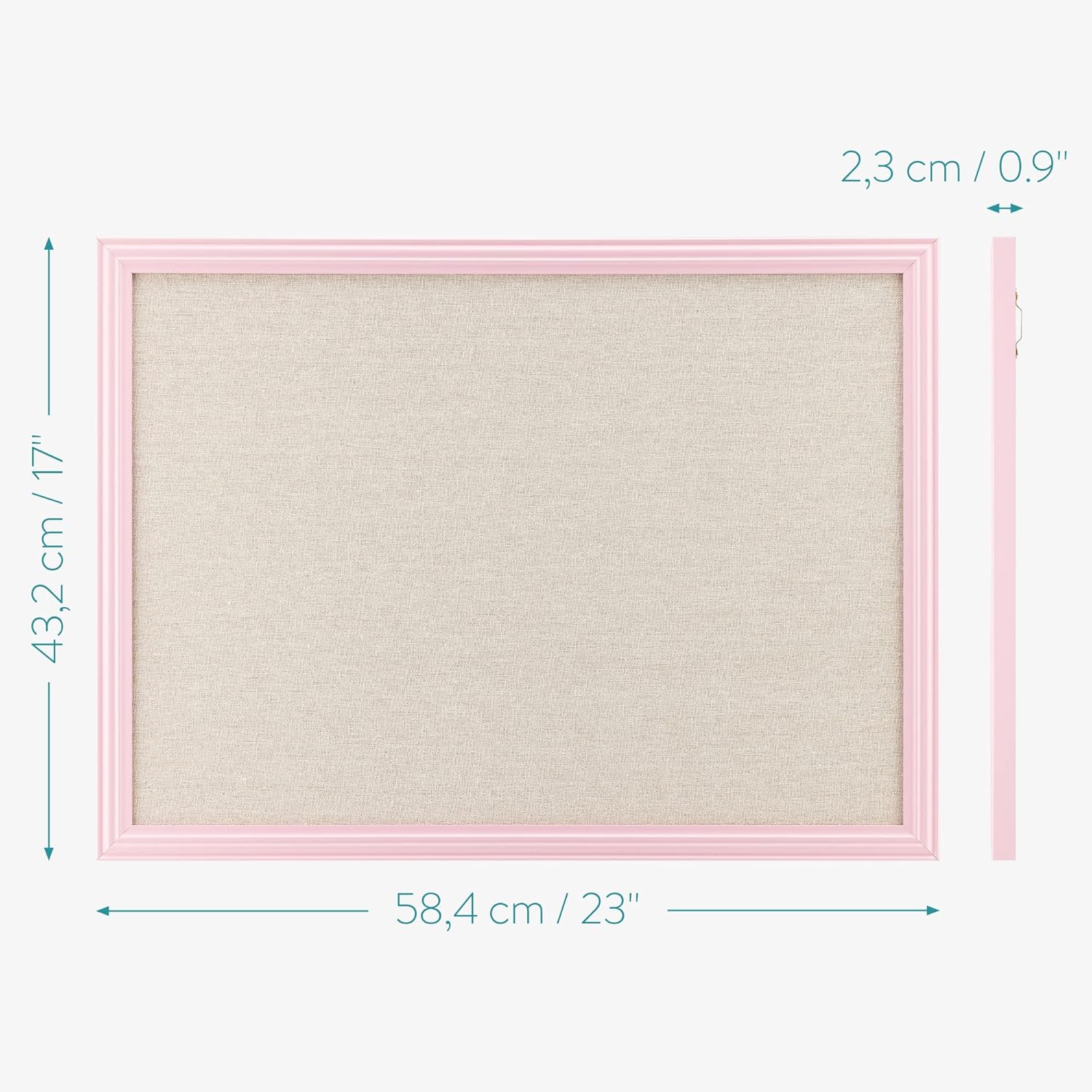 Navaris Framed Linen Bulletin Board - 58 x 43 cm Fabric Jewelry Organizer Pinboard for Wall - Pink Linen Memo Board with Pink Frame