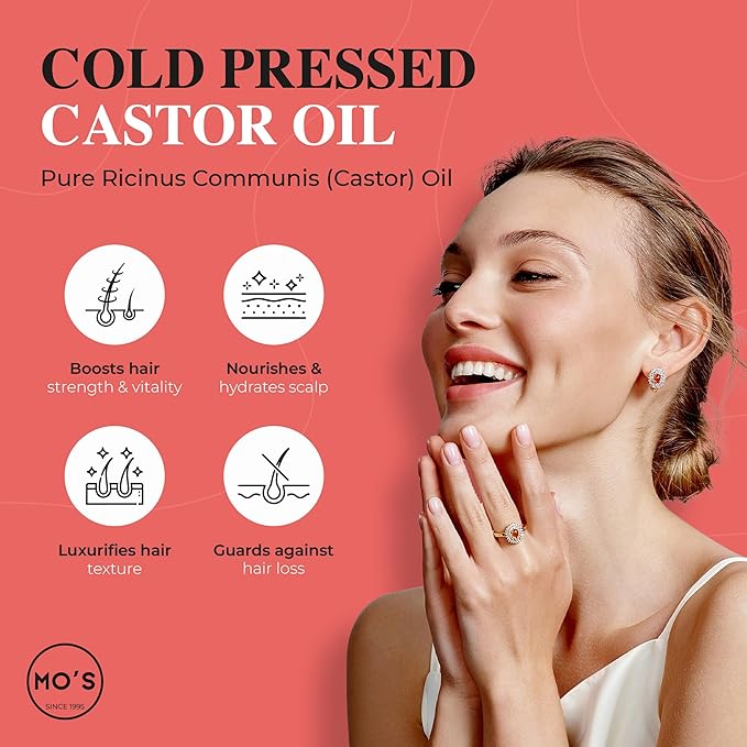 MO’S 100% Organic Castor Oil – Unrefined Cold-Pressed Oil for Hair, Skin & Body Care – 16 fl oz (473 ml)