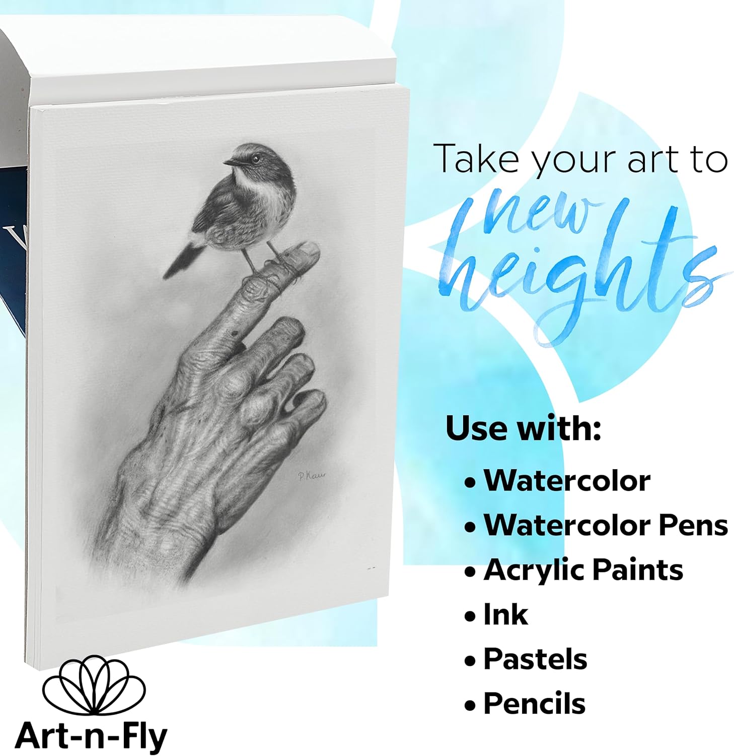 ArtNFly Watercolor Paper Pad 9 x 12 Inch, 2-Pack, Cold Press Watercolor Sketchbook, 60 Sheets Total, 140 lb (300 gsm) Acid-Free Paper for Watercolor Painting, Drawing, Wet & Mixed Media, Ideal for Artists & Kids
