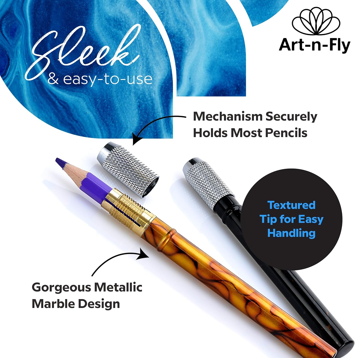 Art-n-Fly Pencil Extenders Set of 5, Color Pencil Lengtheners for Colored Pencils & Crayons, Comfortable Grip Pencil Holders for Artists, Students & Hobbyists