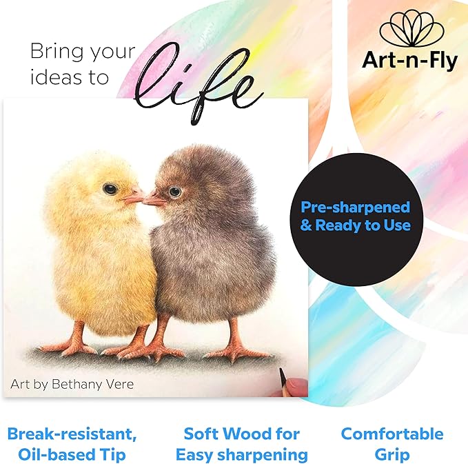 Art-n-Fly 48 Oil Pastel Pencils Set, Oil-Based Colored Pencils with Soft Core & Skin Tone Colors, Professional Drawing, Sketching and Adult Coloring Pencils for Artists