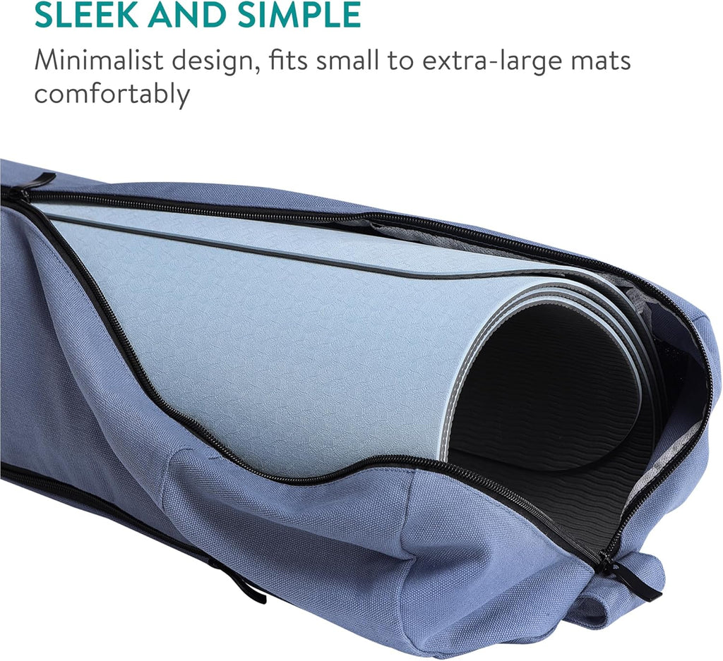 Navaris XXL Yoga Mat Bag – Cotton Yoga Mat Carrier with Zipper & Adjustable Shoulder Strap for Yoga, Pilates & Gymnastics (Blue)