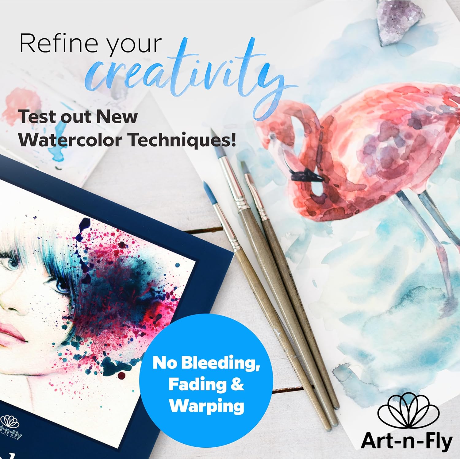 ArtNFly Watercolor Paper Pad 9 x 12 Inch, 2-Pack, Cold Press Watercolor Sketchbook, 60 Sheets Total, 140 lb (300 gsm) Acid-Free Paper for Watercolor Painting, Drawing, Wet & Mixed Media, Ideal for Artists & Kids
