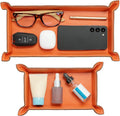 Navaris PU Leather Tray Set - 2 Piece Valet Tray & Trinket Organizer - Key, Watch, Jewelry & Desk Storage Tray Set - Orange