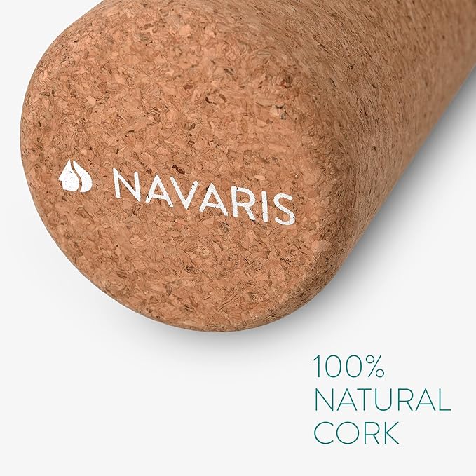 Navaris Cork Roller – Medium Fitness & Yoga Foam Roller Alternative for Muscle Recovery, Legs & Back (4" x 18")
