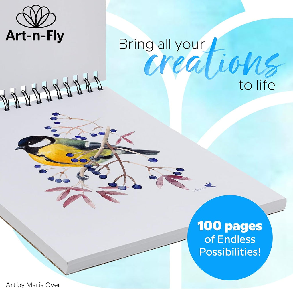 ArtNFly Spiral Bound Sketch Pad, 9 x 12 Inch, 100 Sheets, Smooth Acid-Free Drawing Paper, 70 lb Weight, Ideal for Pencil, Pen & Marker Sketching for Artists, Adults & Kids