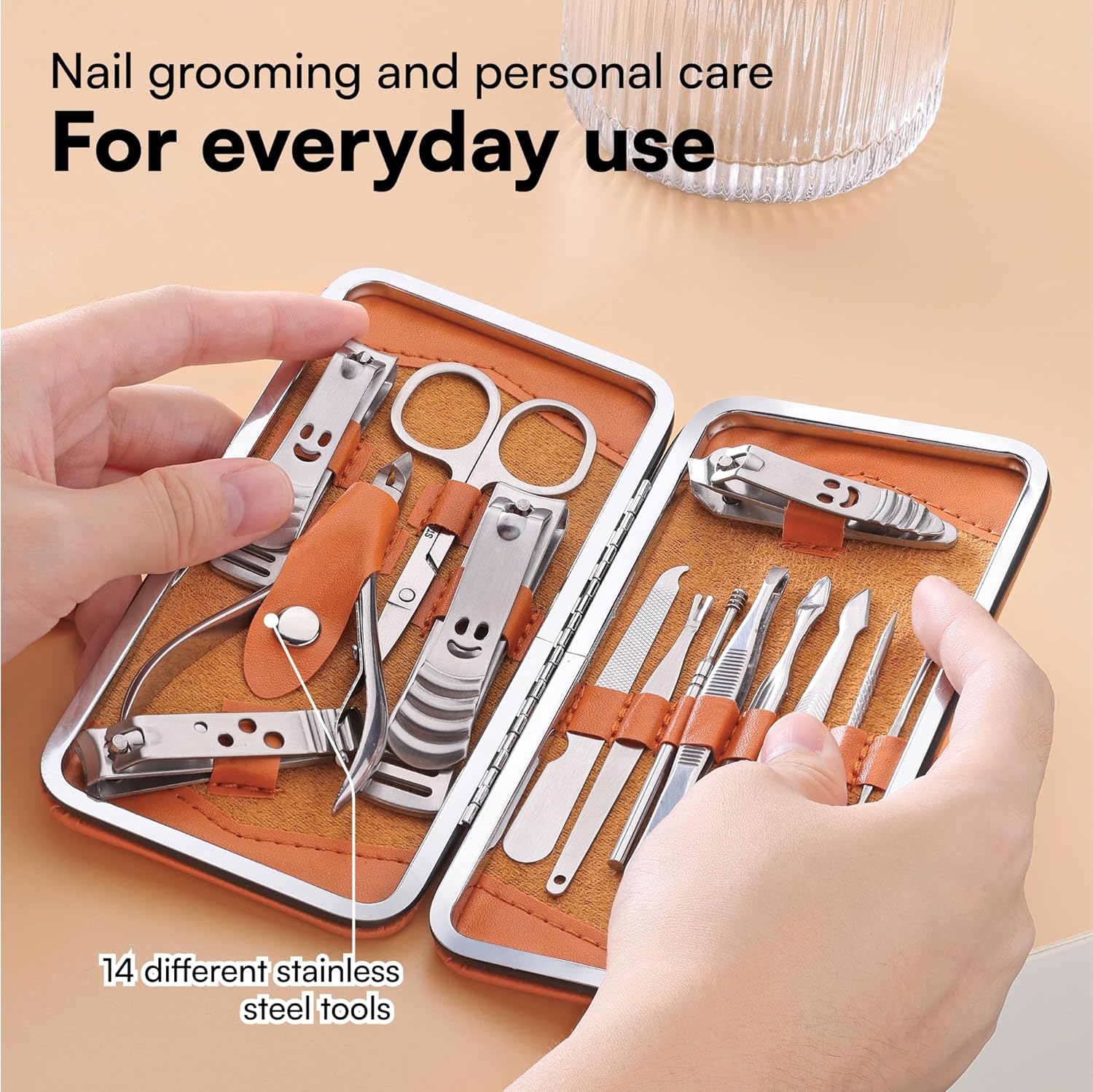 H&S Professional Manicure & Pedicure Set – 14-Piece Stainless Steel Nail Care Kit with Clippers, Cuticle Remover & Travel Case for Women and Men