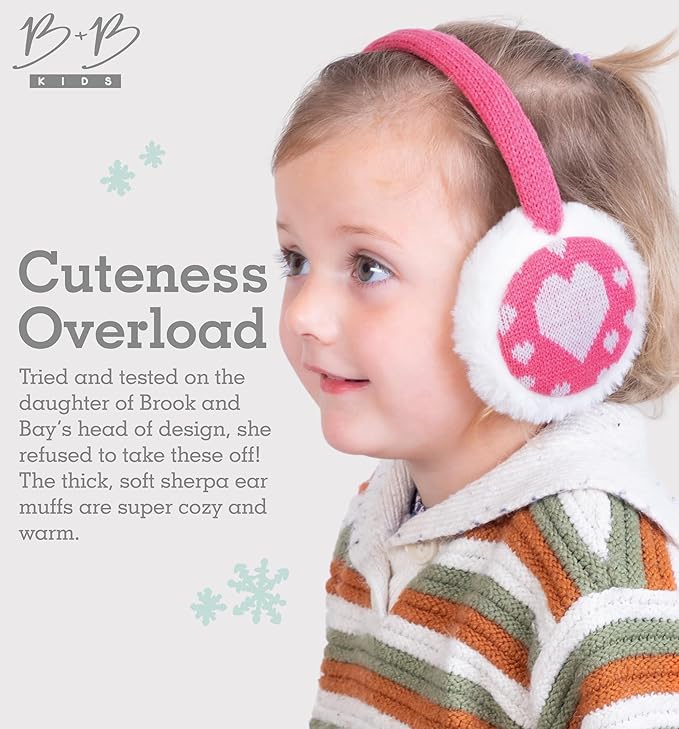 Brook + Bay Kids Plush Animal Earmuffs - Cozy Winter Ear Warmers for Boys & Girls - Light Pink Hearts