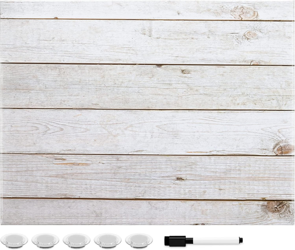 Navaris Magnetic Dry Erase Board with Wooden Planks Design - 24 x 36 Inch Decorative Whiteboard for Wall - Includes Marker & 5 Magnets