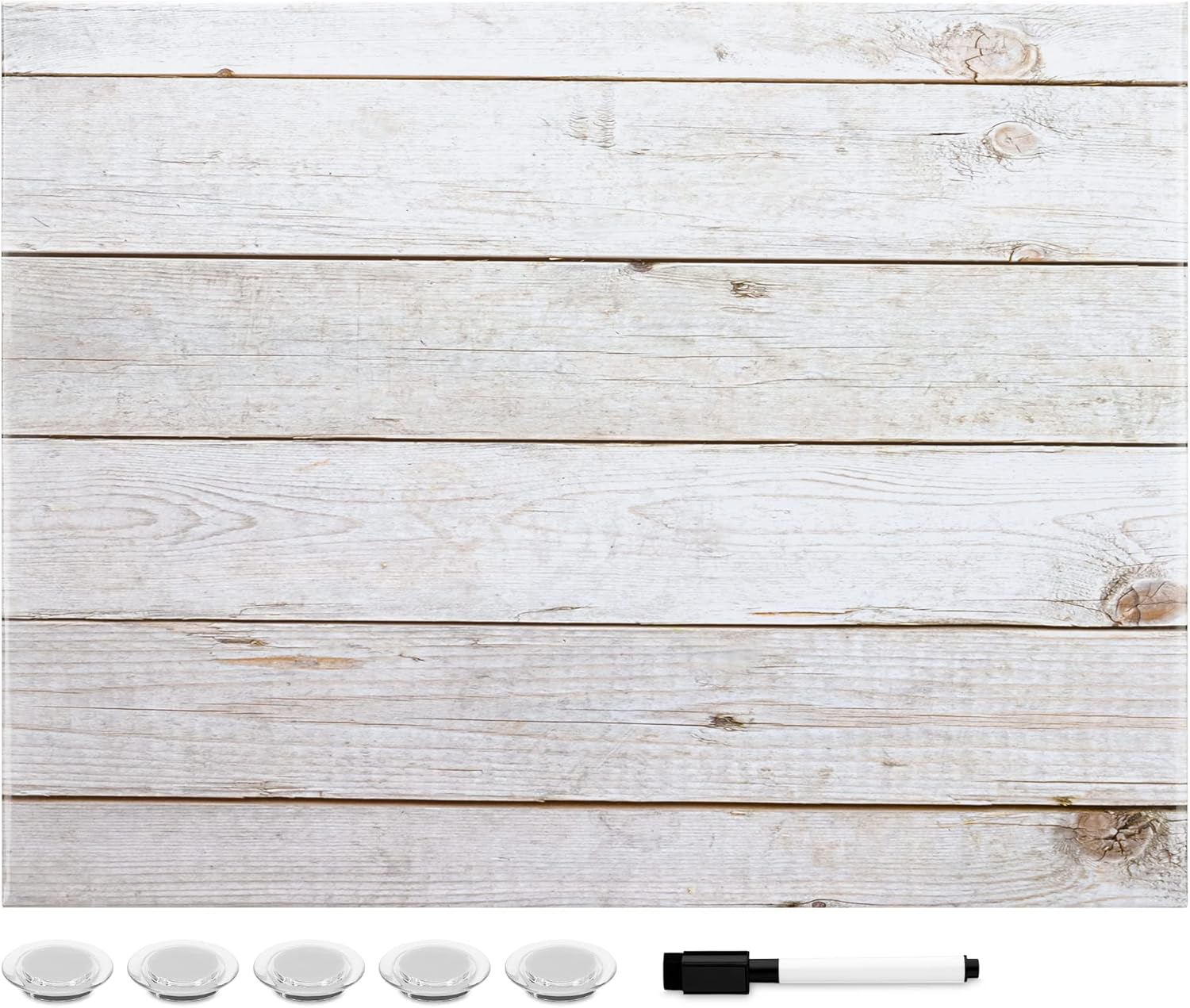 Navaris Magnetic Dry Erase Board with Wooden Planks Design - 24 x 36 Inch Decorative Whiteboard for Wall - Includes Marker & 5 Magnets