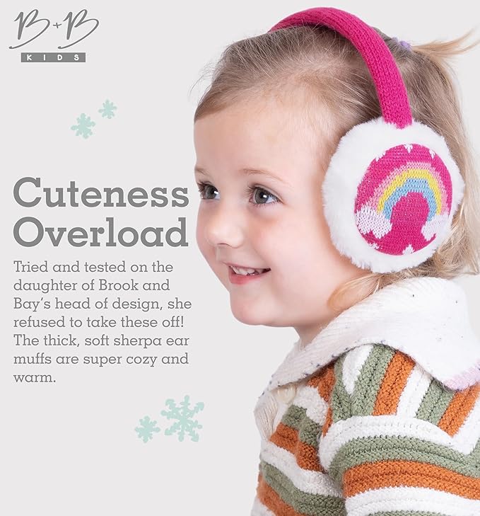 Brook + Bay Kids Plush Animal Earmuffs - Cozy Winter Ear Warmers for Boys & Girls - Hot Pink Rainbow