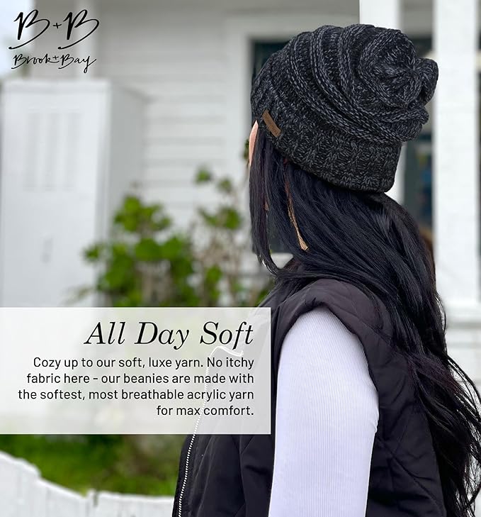 Tough Outfitters Knit Beanie Winter Hat - Warm Soft Stretchy Ribbed Toboggan Cap for Men & Women - Slouchy One Size - BGray
