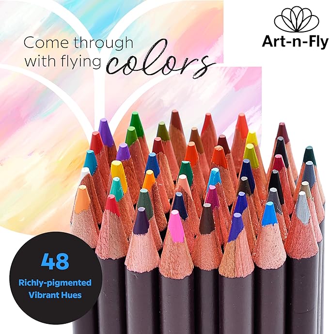 Art-n-Fly 48 Oil Pastel Pencils Set, Oil-Based Colored Pencils with Soft Core & Skin Tone Colors, Professional Drawing, Sketching and Adult Coloring Pencils for Artists