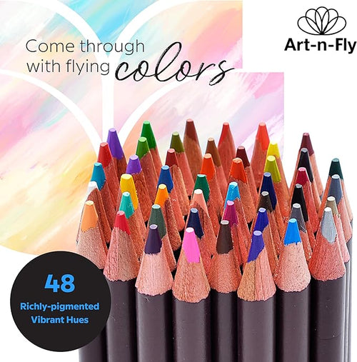Art-n-Fly 48 Oil Pastel Pencils Set, Oil-Based Colored Pencils with Soft Core & Skin Tone Colors, Professional Drawing, Sketching and Adult Coloring Pencils for Artists