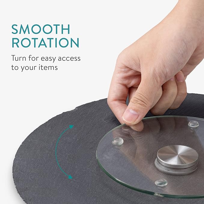 Navaris Slate Lazy Susan Serving Platter – 33cm Rotating Turntable Cheese Board for Desserts, Tapas, Snacks & Appetizers