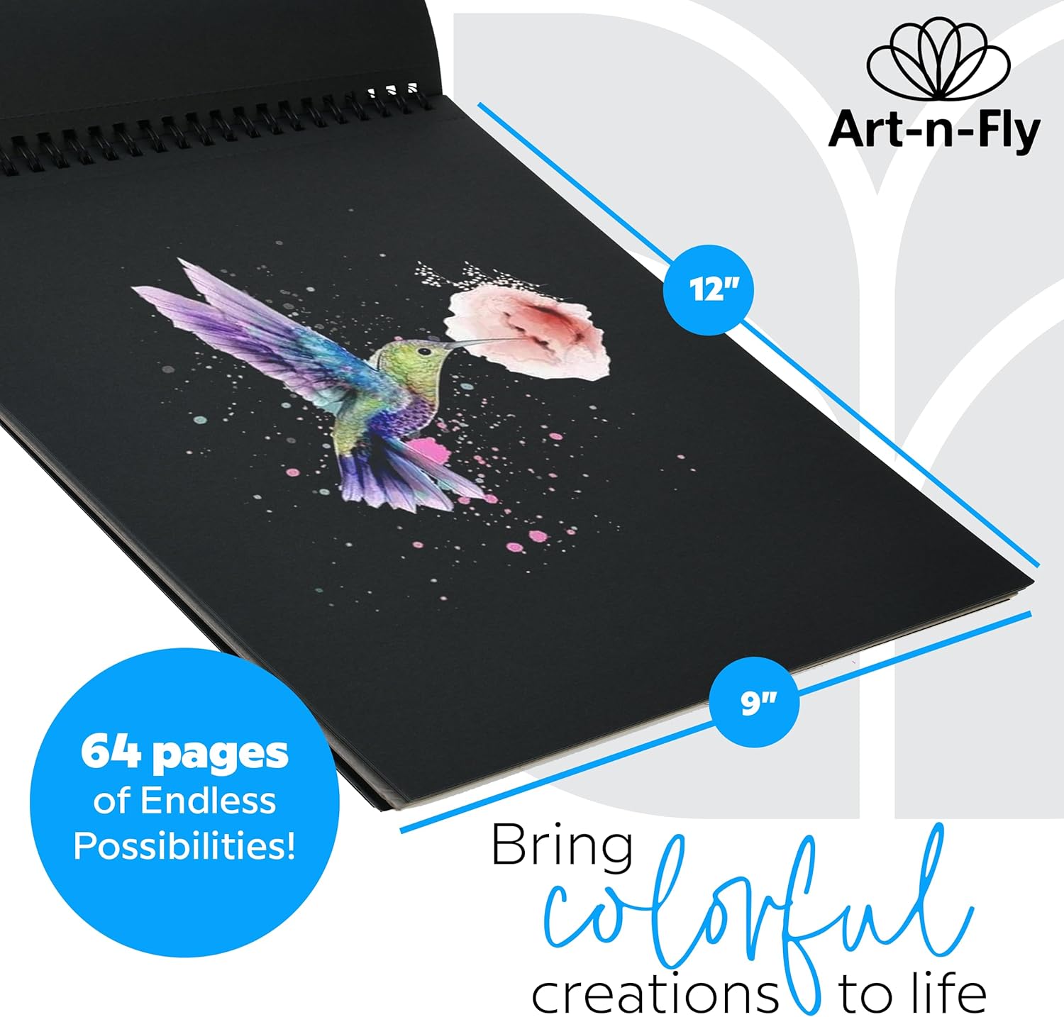 Art-N-Fly Mini Black Sketch Pad 5.5" x 8.5", 2-Pack, 100 Sheets Total, Spiral Bound Black Paper Sketchbook with Perforated Pages for Colored Pencils, Graphite, Charcoal, Pastels & Gel Pens