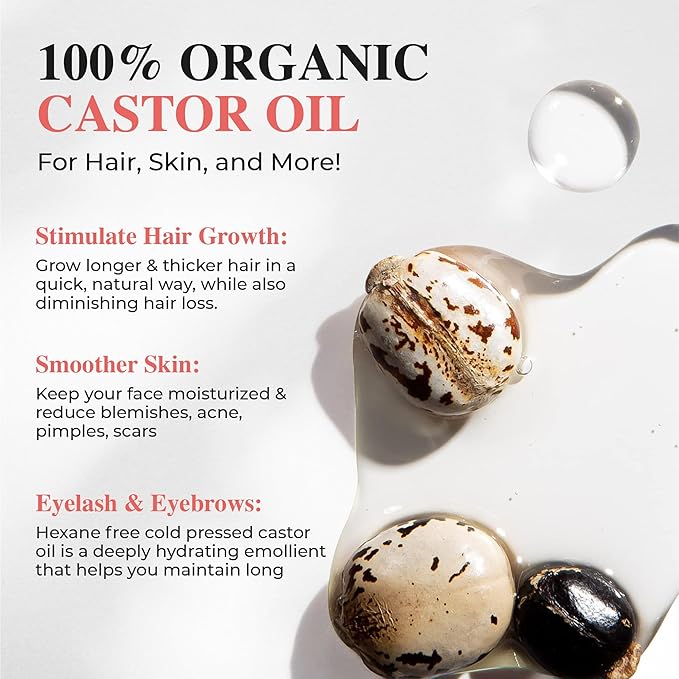 MO’S 100% Organic Castor Oil – Unrefined Cold-Pressed Oil for Hair, Skin & Body Care – 16 fl oz (473 ml)