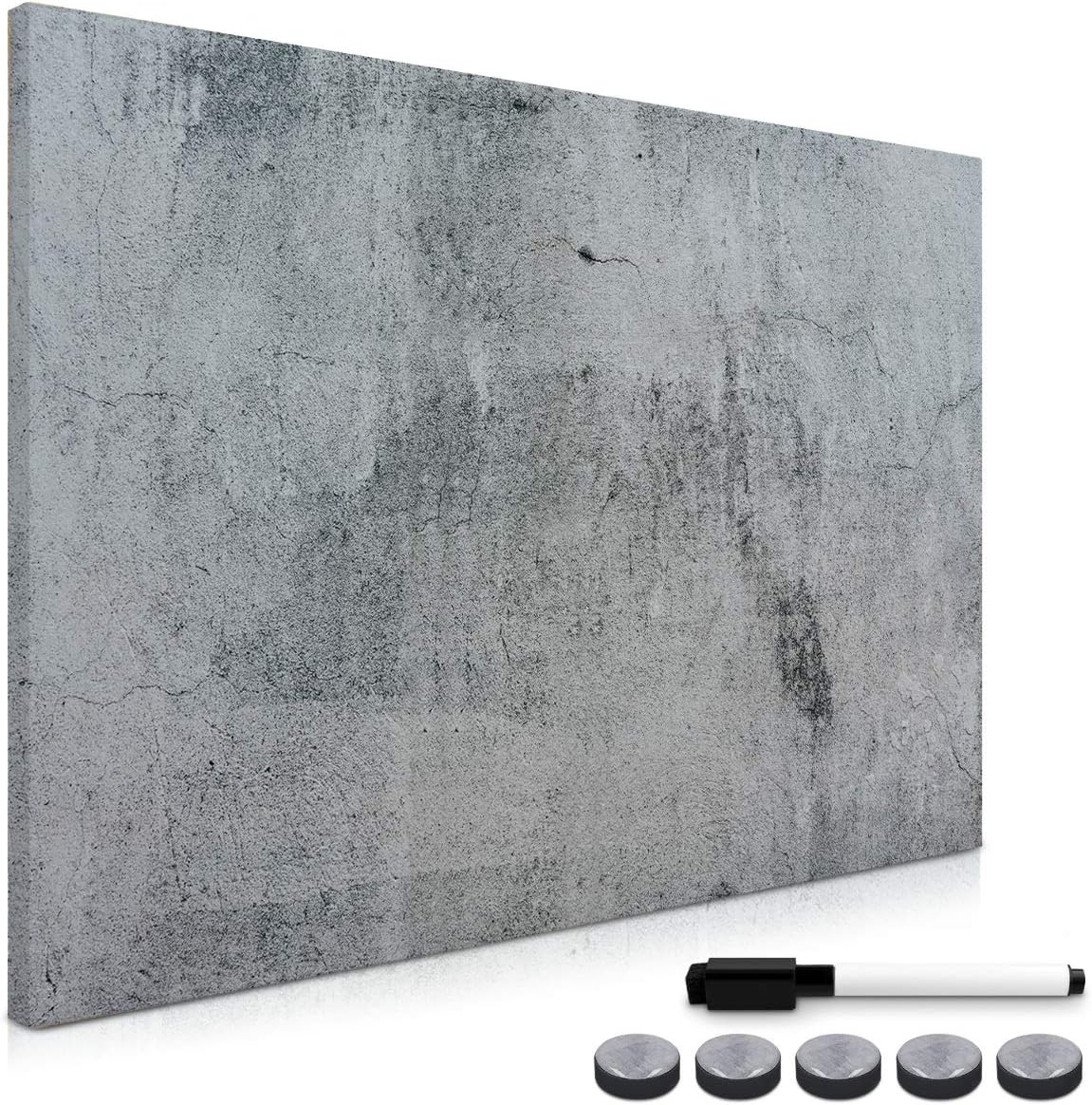 Navaris Magnetic Dry Erase Board with Concrete Design - 16 x 24 Inch Decorative Grey Whiteboard for Wall - Includes Marker & 5 Magnets