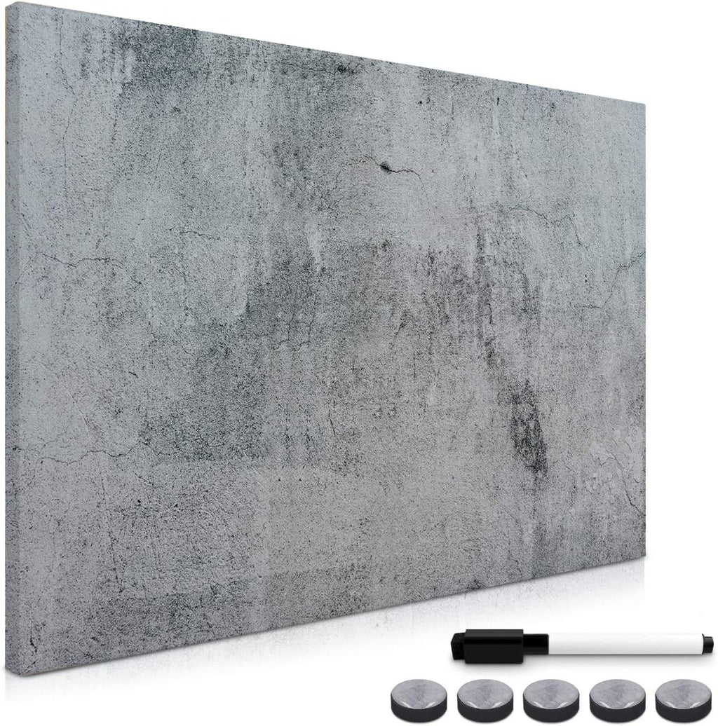 Navaris Magnetic Dry Erase Board with Concrete Design - 24 x 36 Inch Decorative Whiteboard for Wall - Includes Marker & 5 Magnets