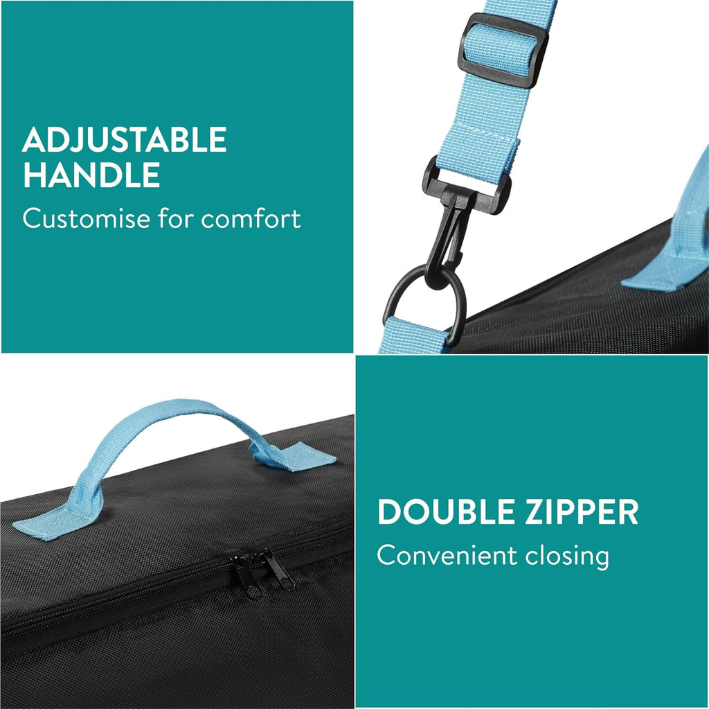Navaris Snowboard Bag for 165cm Snowboard – Travel Carry Bag with Side Pocket & Adjustable Straps (Black & Light Blue)
