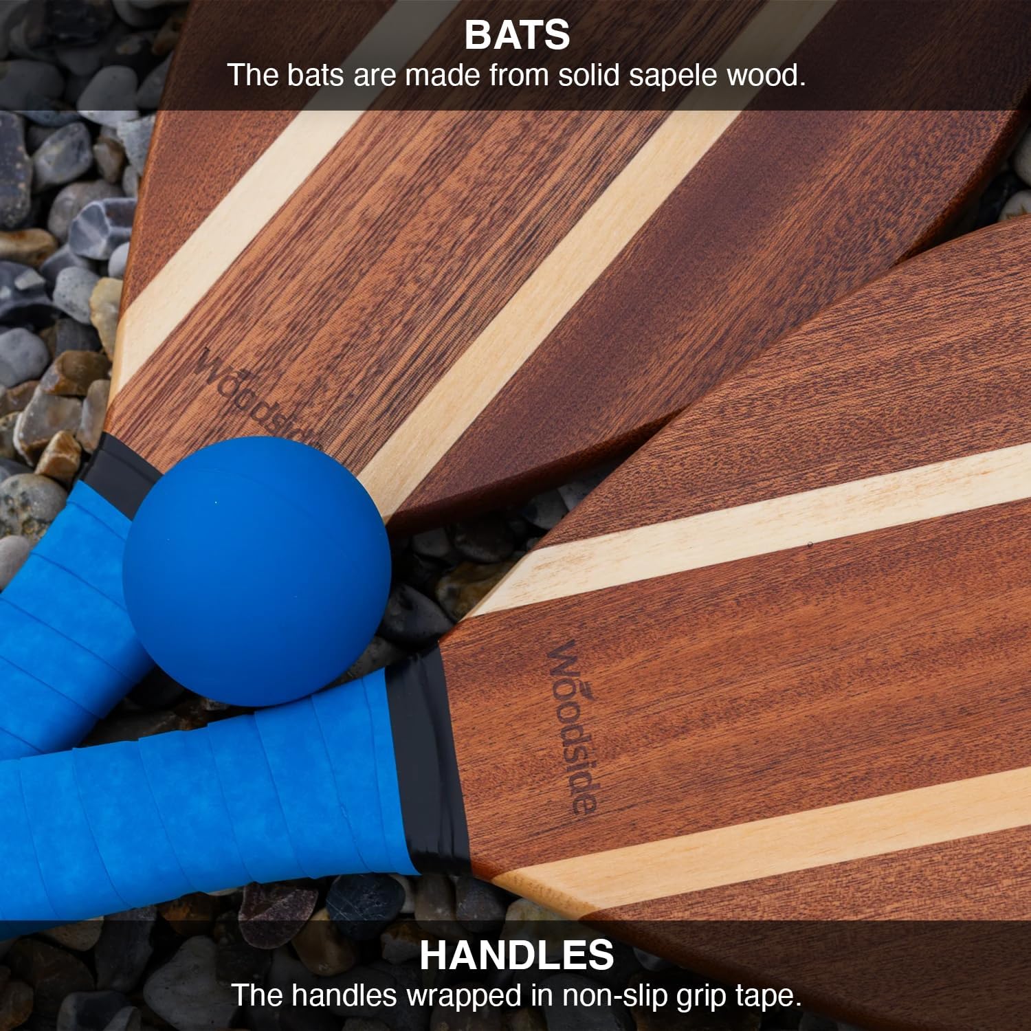 Navaris Frescobol Beach Rackets Set – 2 Wooden Paddles & 2 Balls for Outdoor Beach, Park & Garden Games