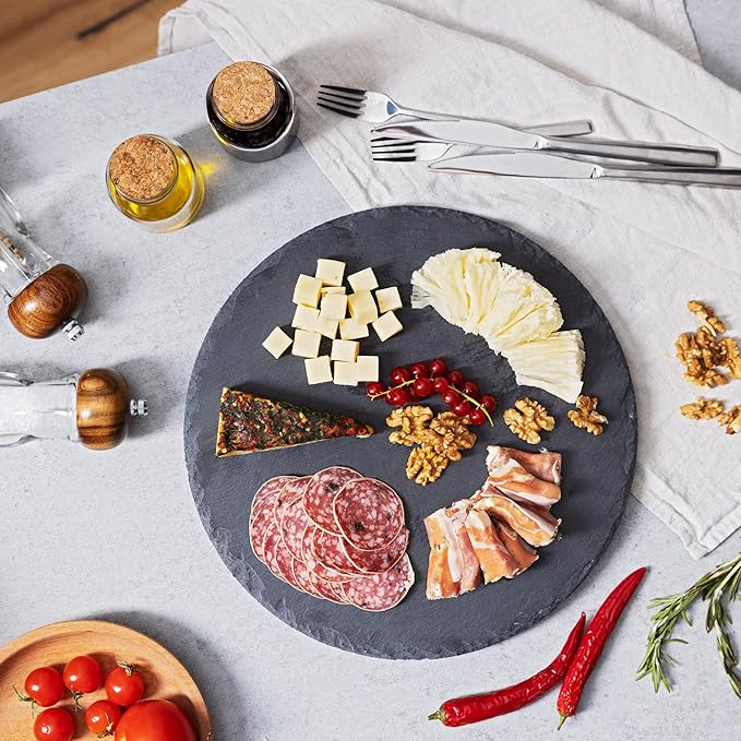 Navaris Slate Lazy Susan Serving Platter – 33cm Rotating Turntable Cheese Board for Desserts, Tapas, Snacks & Appetizers