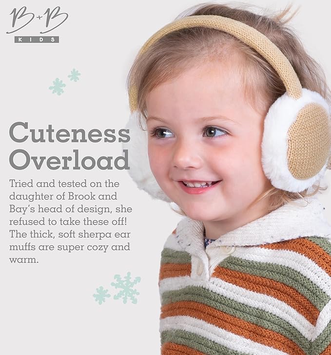 Brook + Bay Kids Plush Animal Ear Muffs – Winter Ear Warmers for Boys & Girls, Cozy & Soft Adjustable Earmuffs, Cold Weather Protection, Beige