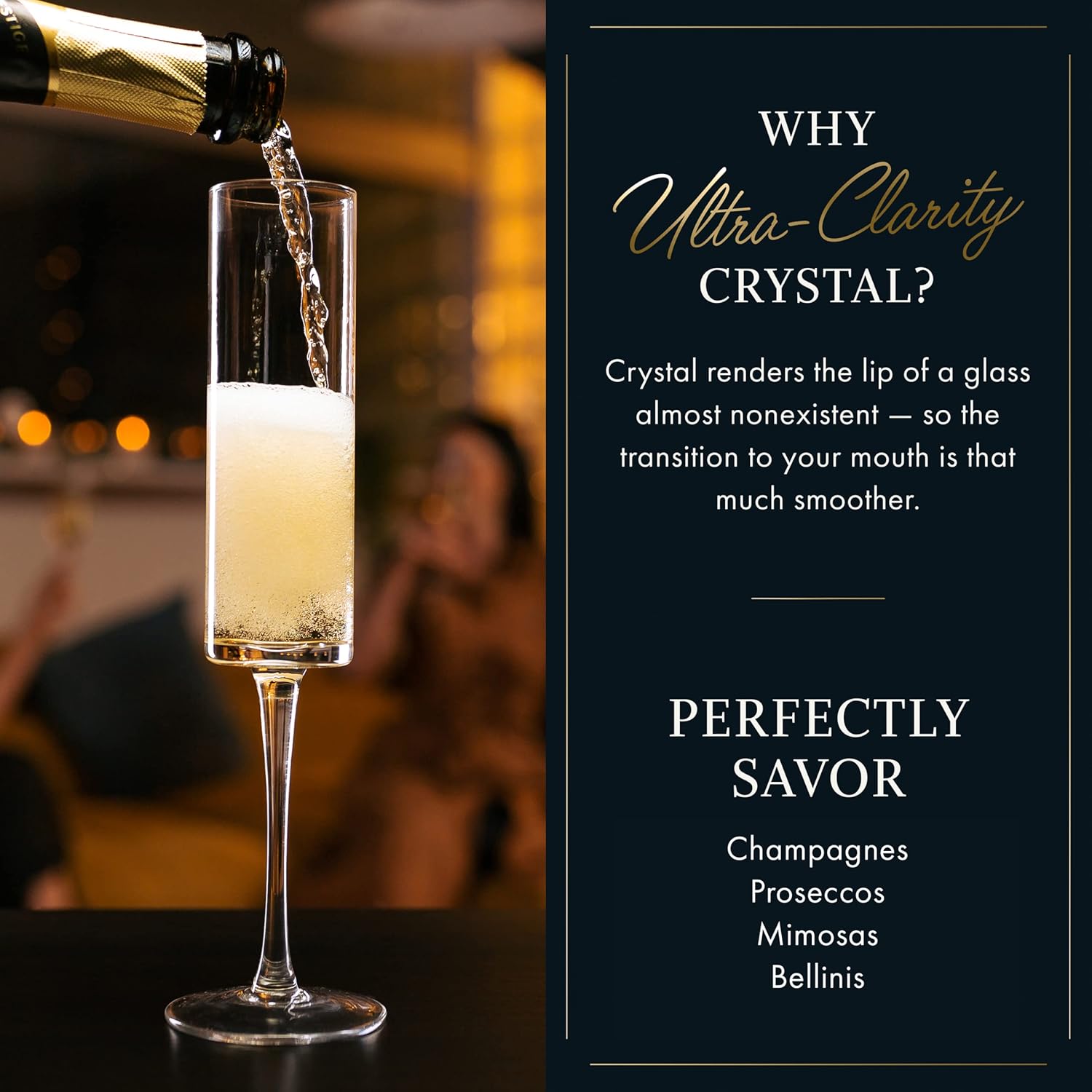 ELIXIR GLASSWARE Edge Champagne Flutes Set of 4 – 6oz Premium Crystal Champagne Glasses for Celebrations & Special Occasions